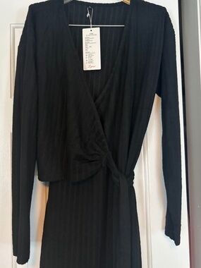 NWT Lyrur Black Ribbed Knit Wrap Dress